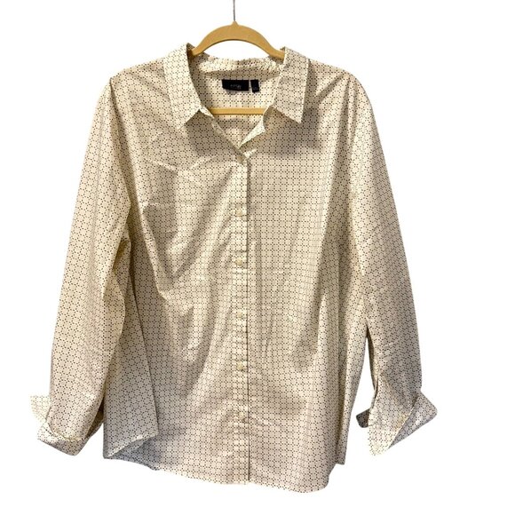 Apt. 9 Womens 2X Button-Up Shirt White With Black Dots Cotton Blend - Picture 8 of 12